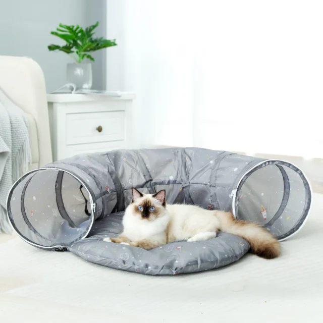 Round Cat Tunnel Toy with Mat for Cat Collapsible Funny Cat Dog Tunnels Toys Passageway Tubes Kitten Puppy Outdoors - Image 2