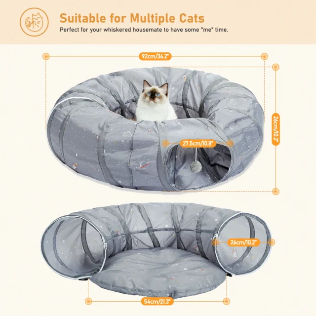 Round Cat Tunnel Toy with Mat for Cat Collapsible Funny Cat Dog Tunnels Toys Passageway Tubes Kitten Puppy Outdoors - Image 6