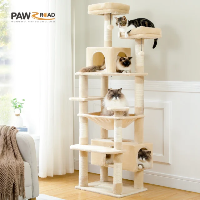 H184CM Large Cat Tower with Sisal Scratching Posts Spacious Condo Perch Stable for Kitten Multi-Level Tower Indoor Cozy Hummocks - Image 2