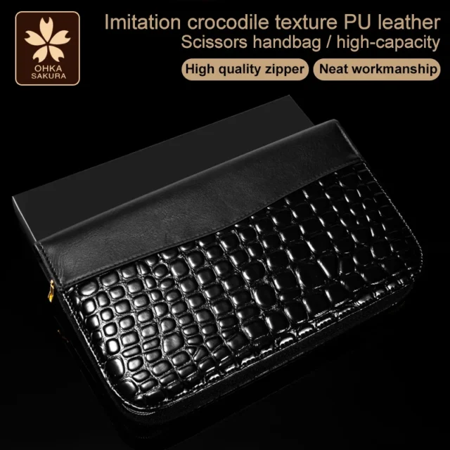 Pet Beautician Black Scissors Bag Storage Bag Imitation Crocodile Leather Large Capacity Professional 5-Piece