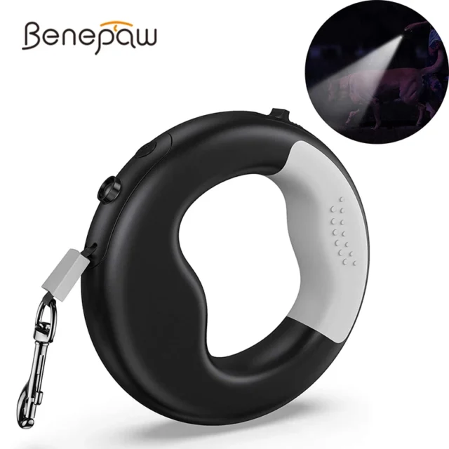 Benepaw Durable Led Retractable Dog Leash USB Rechargeable Anti-Slip Ergonomic Handle Wearable Light Hands Free Pet Leash Lead