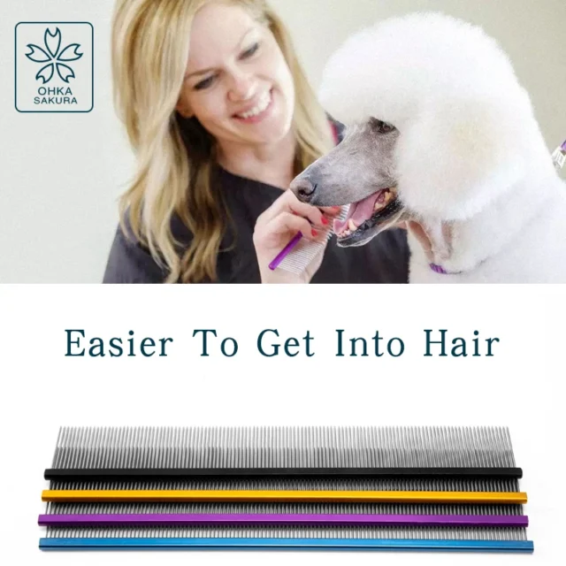 Color pet Grooming row comb with dense teeth M-19 light aluminum comb beauty straight row comb open knot pull comb for dogs - Image 6