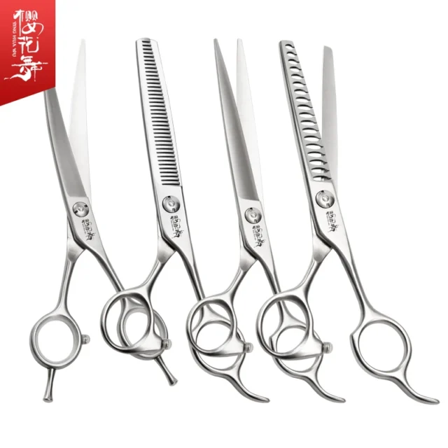 Professional Pet Scissors, Straight Cut, Curved Scissors, Thinning, Dog Hair Artifact, Self-cutting Hairdressing Scissors Set - Image 2