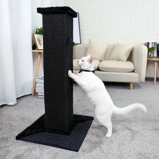 H82cm Pet Cat Tree Scratching Post for Indoor Plush Top Perch Stable Durable with Ball Black Natural Sisal Protecting Furniture - Image 2