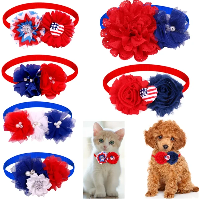 10pcs Dog Bow Tie Fashion Dog Accessories American Independence Day Pet Supplies Pet Dog Cat Bowties Holiday Pet Accessories