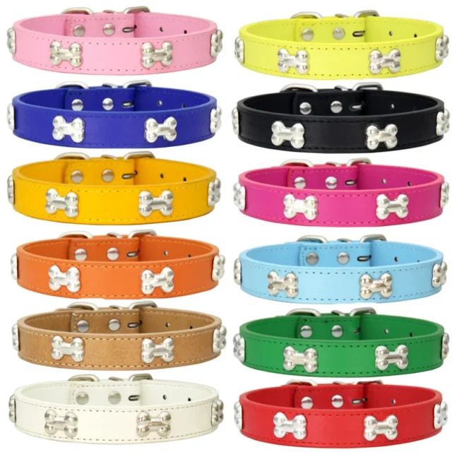 Pet Dog Collar Bone Leather Durable Pet Supplies Accessories Neck Strap Collar for Dog Puppy Pug Collars for Small Large Dogs