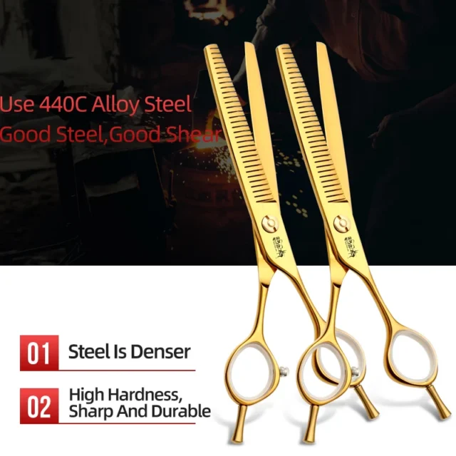 Vacuum Plating Golden Professional Pet Beauty Curved Scissors Straight Scissors 7.0 Inch Dog Hair Trimming Scissors For Dog - Image 6