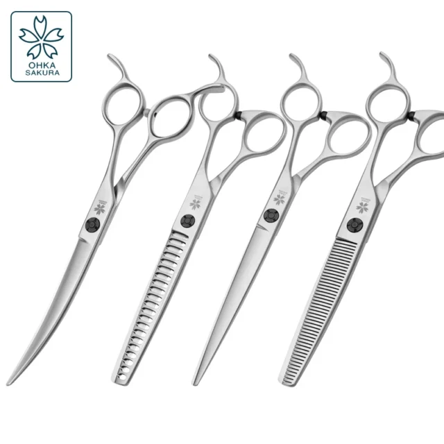 Professional Pet Scissors Direct Shear Curved Tooth Scissors Thin Scissors Set Dog Hair Cutting Tools Beautician Scissors - Image 2