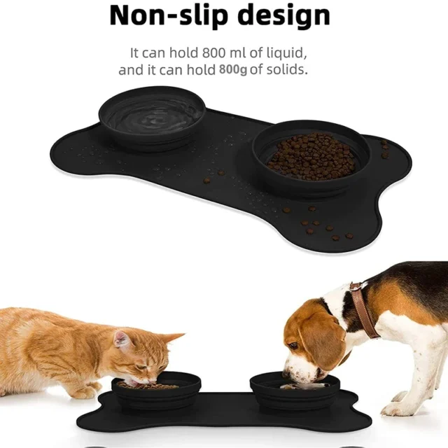 Benepaw Portable Dog Bowl Double Nontoxic Soft Silicone Foldable No Spill Non-Skid Travel Pet Feeder Food Water Puppy Feeding - Image 3