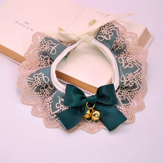 Bell Cat Collar Pets jewelry Cat Dog Lace Bibs New Handmade Dark green temperamen Bows Tie Puppy Grooming Accessories - Image 3