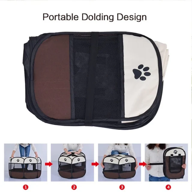 Portable Dog House Folding Pet Tent Outdoor Dog House Octagon Cage for Cat Playpen Puppy Cats Kennel Easy Operation Fence - Image 3