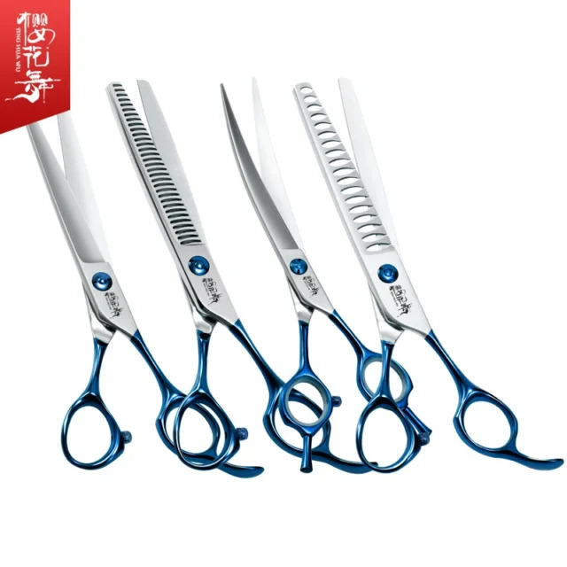 Pet Grooming Scissors Blue Handle Curved Scissors Hairdressing Professional Teddy Dog Shearing Shearing Tool Set - Image 2