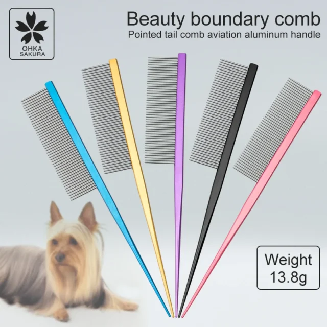 Pet grooming Comb Aluminium Row Comb Teddy Cat Dog Style Comb grooming dog Beautician Center Pointed Hair Pointed Tail Comb