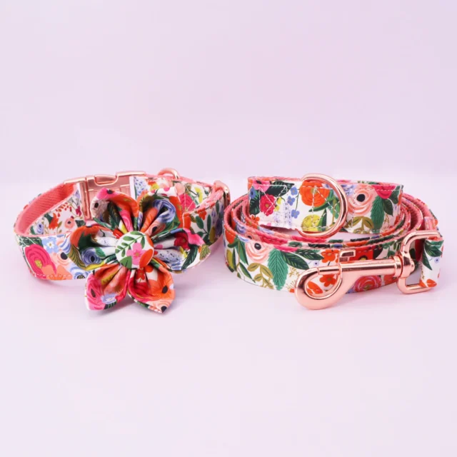 Custom Dog Collar Flower Accessories Matching Leash Set For Pet Brithday,Party,Wedding Gifts