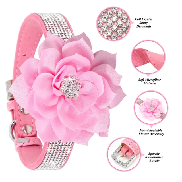 Bling Rhinestone Dog Collar Glitter Rhinestone Puppy Cat Collars With Flower Fashion Crystal Dogs Cats Necklace For Chihuahua - Image 2