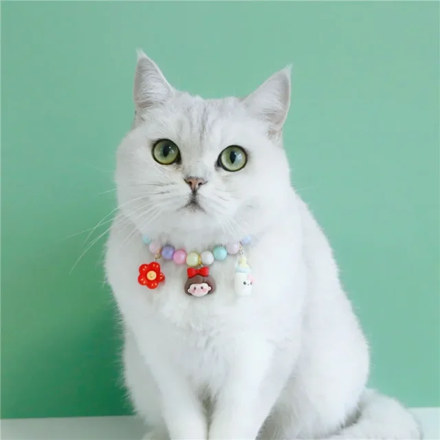 Cat Collar Party Wedding Necklace Macaron Pearl Jeweled Puppy Cat Collar Crown Star Paw Pet Dog Collar Accessories - Image 3