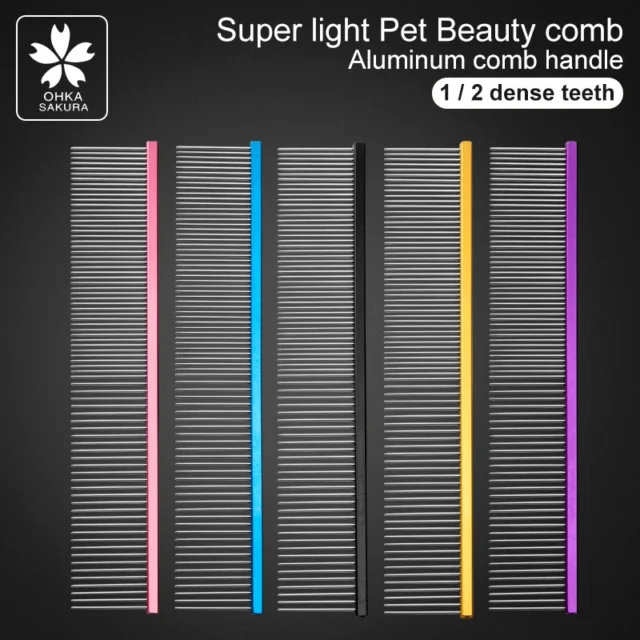 Professional color pet comb mr-225 pick comb light aluminum hair comb beauty straight comb open knot pull comb for dogs and cats