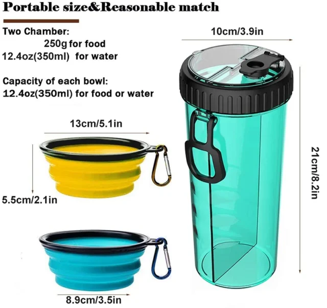 Benepaw 2 In 1 Dog Food Water Bottle With 2 Collapsible Bowls Nontoxic Portable Travel Leakproof Pet Drinking Bottle Feeder - Image 3