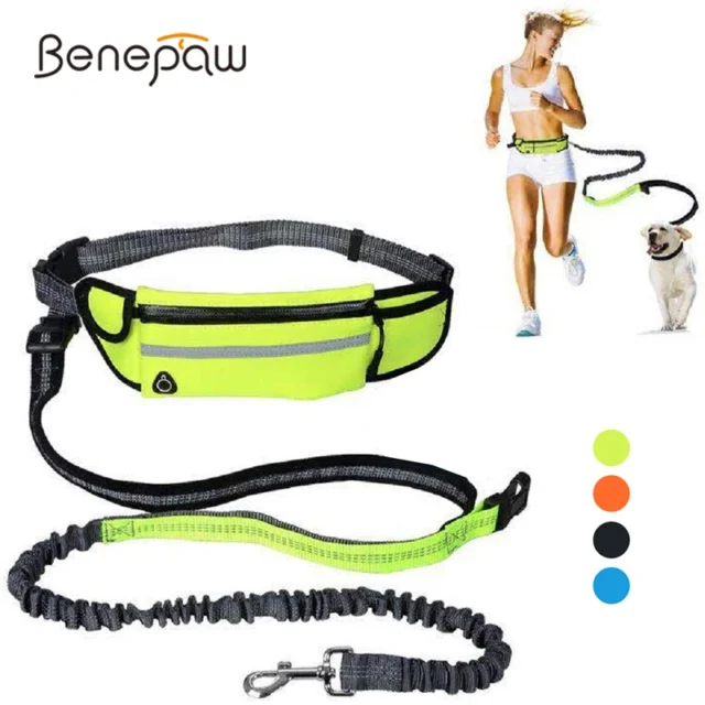 Benepaw Durable Handsfree Bungee Dog Leash With Pocket Reflective Adjustable Waist Belt Running Pet Leash For Medium Large Dogs