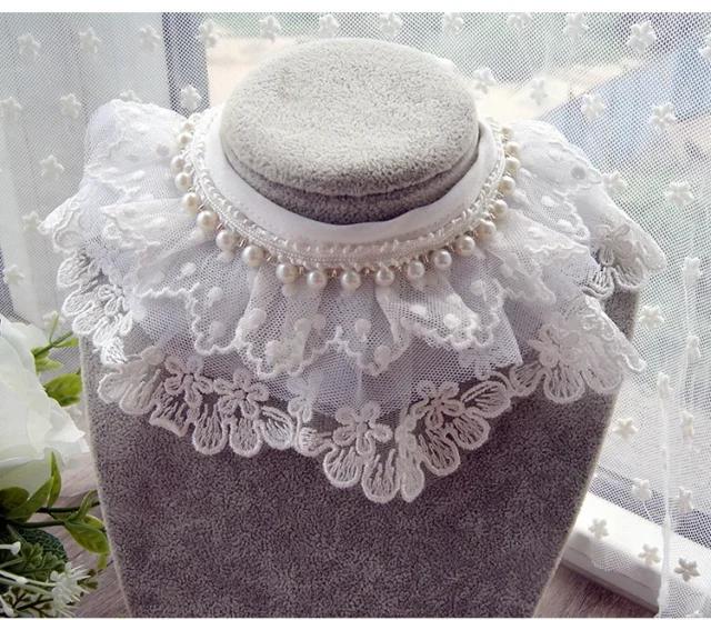 Pet Dog Cat Cute Simple Lace Fabric Collar Saliva Towel Bib Scarf Adjustable Clothing Decorative Lace White Pearl Turban