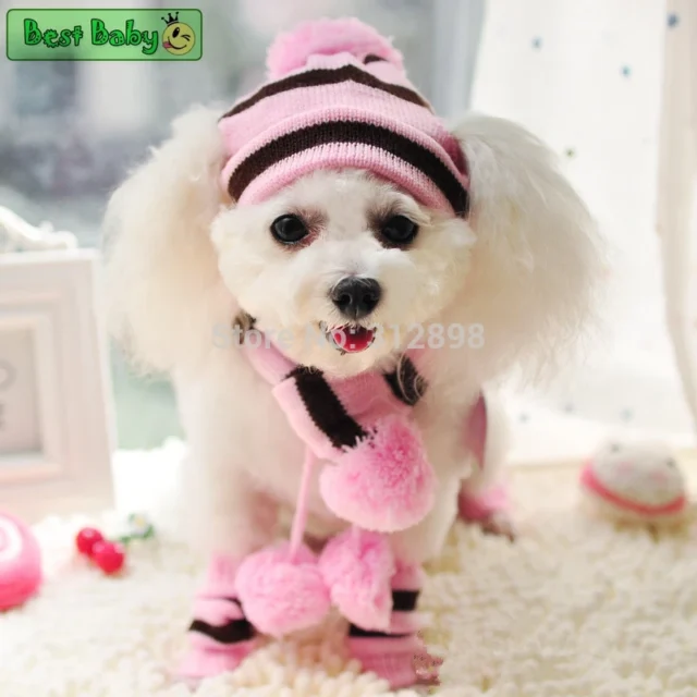 Winter Pet Puppy Accessories For Dogs Knitted Striped Hats Scarf Socks Little Small Big Animals Yorkshire Chihuahua Cat Products - Image 2