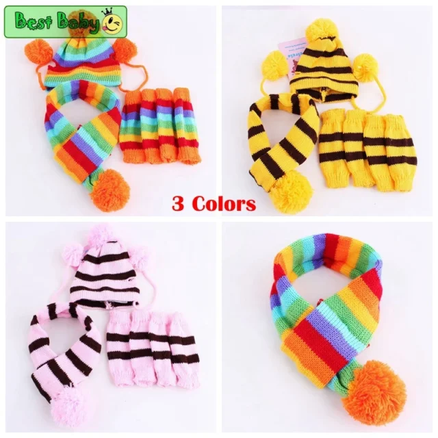 Winter Pet Puppy Accessories For Dogs Knitted Striped Hats Scarf Socks Little Small Big Animals Yorkshire Chihuahua Cat Products - Image 5