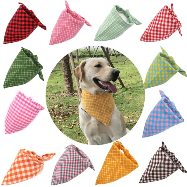 10 Pcs Pet Dog Cotton Bandanas Soft Plaid Pattern Pet Dog Cat Bandana Scarf Adjustable Dog Bandana Bibs Pet Supplier Grooming