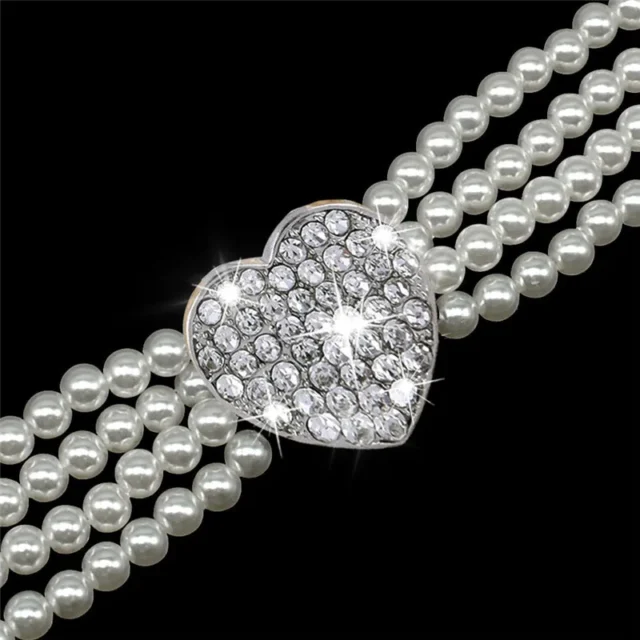 New Puppy Dog Choker Four Rows Pearls Necklace Collar Shiny Rhinestone Heart Shape Pendant Cat Collar Jewellery Pet Supplies - Image 6