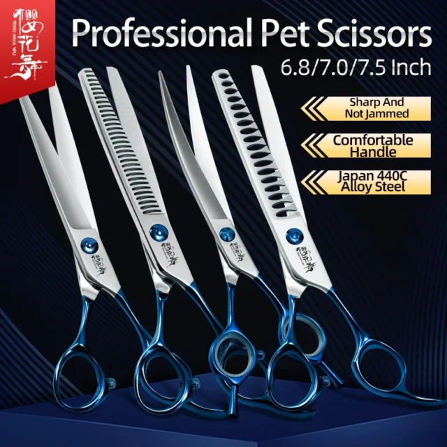 Pet Grooming Scissors Blue Handle Curved Scissors Hairdressing Professional Teddy Dog Shearing Shearing Tool Set - Image 3