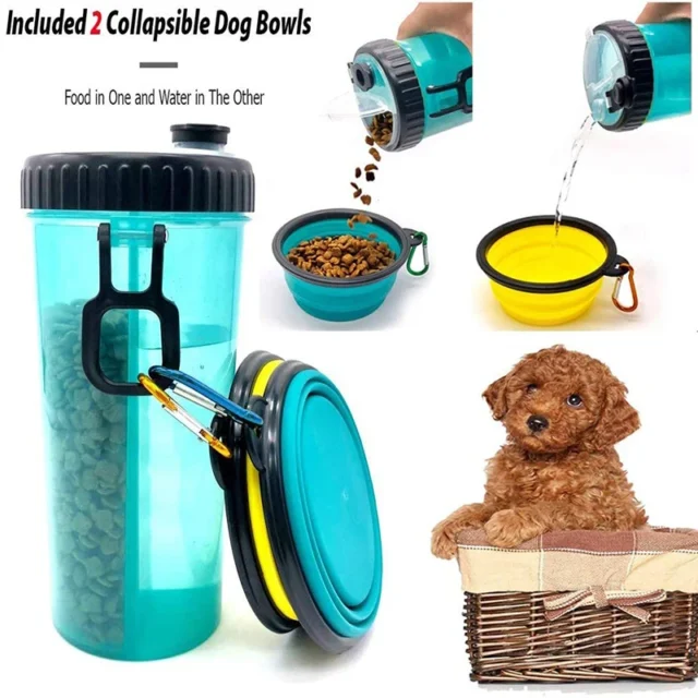 Benepaw 2 In 1 Dog Food Water Bottle With 2 Collapsible Bowls Nontoxic Portable Travel Leakproof Pet Drinking Bottle Feeder - Image 2