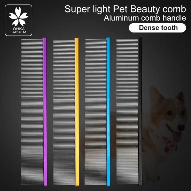 Color pet Grooming row comb with dense teeth M-19 light aluminum comb beauty straight row comb open knot pull comb for dogs