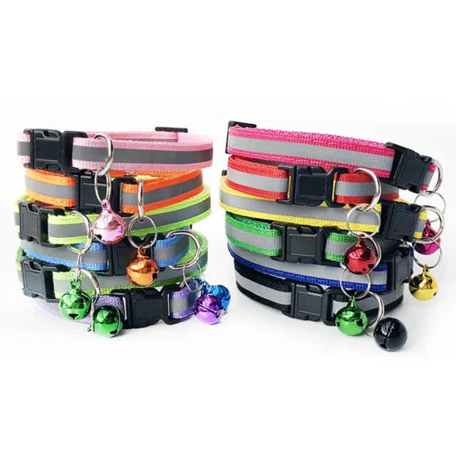 6 Colors Dogs Bells Collars Adjustable Nylon Buckles Fashion Reflective Pet Collar Cat Head Pattern Supplies For Accessories - Image 4