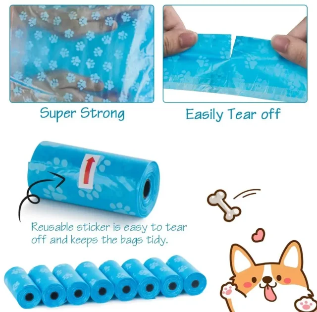 Pet Poop Bags Disposable Dog Waste Bags, Bulk Poop Bags with Leash Clip and Bone Bag Dispenser 5Roll(75Pcs) Bags with Paw Prints - Image 5