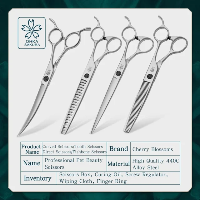 Professional Pet Scissors Direct Shear Curved Tooth Scissors Thin Scissors Set Dog Hair Cutting Tools Beautician Scissors - Image 4