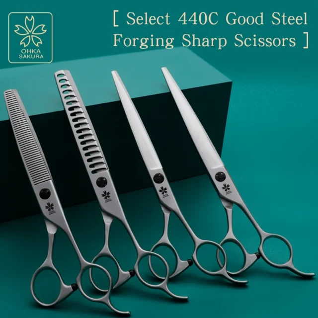 Professional Pet Scissors Direct Shear Curved Tooth Scissors Thin Scissors Set Dog Hair Cutting Tools Beautician Scissors - Image 5