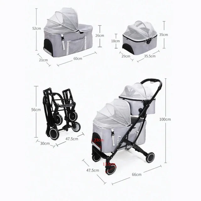 Pet Stroller Dog Cat Double Separable Transportation Car Seat Removable Backpack Windproof Breathable Two Layer Cart - Image 5