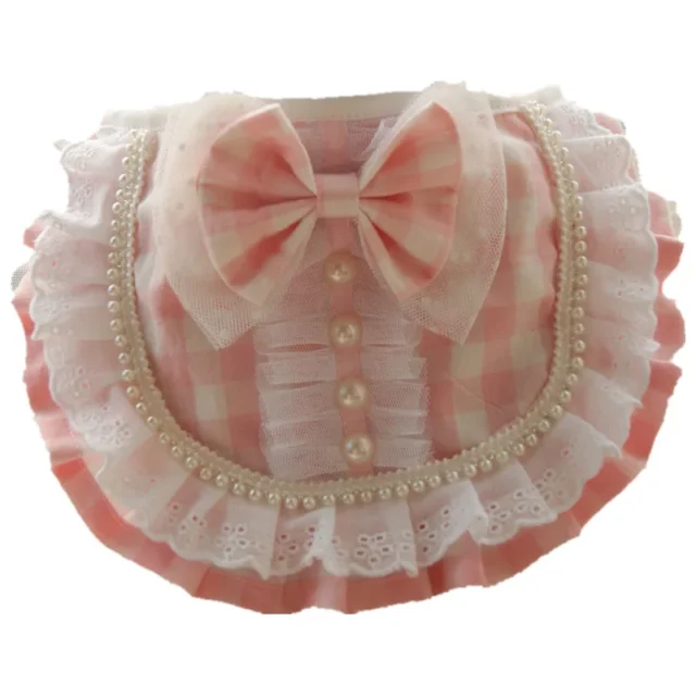 Lace With Pearl Bows Pet Bibs Collar For Cats Puppies Dogs Plaid Washable Adustable Puppy Bows Scarf Tie Necklace Jewelry Goods