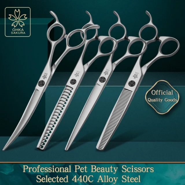 Professional Pet Scissors Direct Shear Curved Tooth Scissors Thin Scissors Set Dog Hair Cutting Tools Beautician Scissors - Image 3