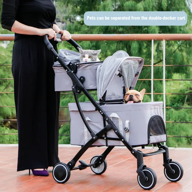 Pet Stroller Dog Cat Double Separable Transportation Car Seat Removable Backpack Windproof Breathable Two Layer Cart