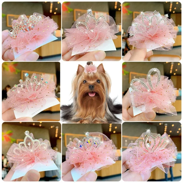 Pet Grooming for Puppy Cat Dog Hair Clip Crown Bow Lace Pet Hairpins Dog Multicolor Cat Headwear Pet Accessories - Image 2