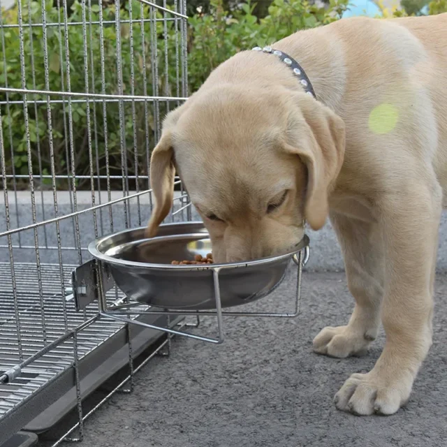 Hanging Stainless Steel Dog Bowl Wall Mounted Cat Pet Water Food Container Feeder Fixed Metal Holder Support Anti-overturn 23cm