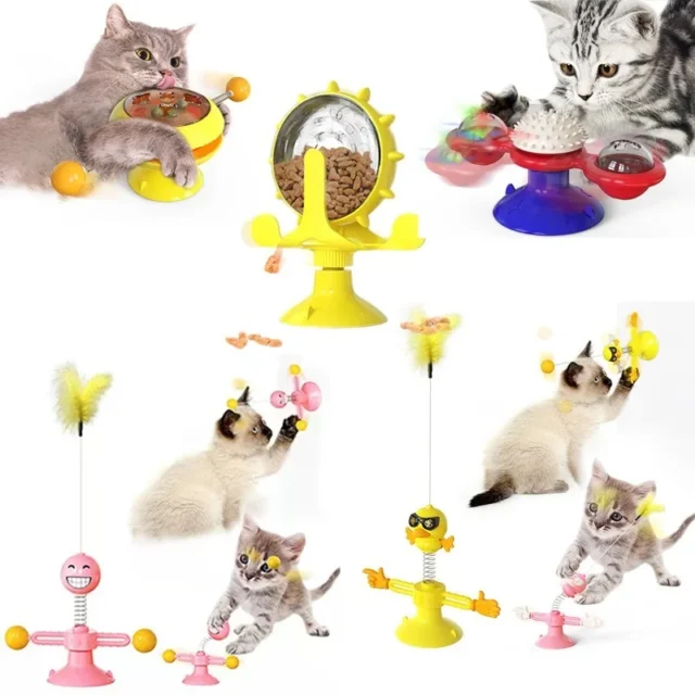 Windmill Cat Toy with Balls Interactive Pet Toys for Cats Puzzle Cat Game Toy with Whirligig Turntable for Kitten Brush Teeth - Image 2