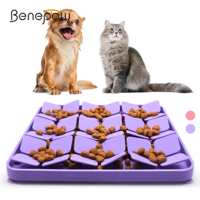 Benepaw Eco-friendly Silicone Puzzle Dog Bowl Washable Anti-slip Suction Cups Pet Slow Feeder Mat For Cats Puppy Slow Feeding