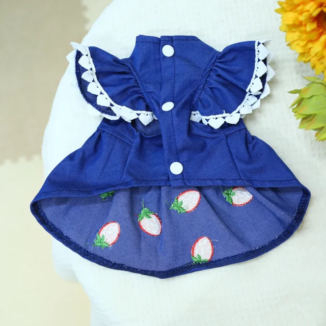 1PC Pet Clothing Cat Dog Spring and Autumn Thin Blue Denim Strawberry Princess Dress With Drawstring Buckle For Small Medium Dog - Image 6