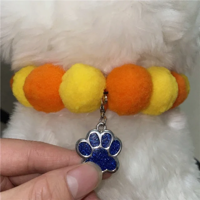 1pc New Soft Pet Dog Cat Kitty Plush Ball Candy Necklace Decoration Collar with 6-color Bling Paw Print Pendant Pets Accessories - Image 5