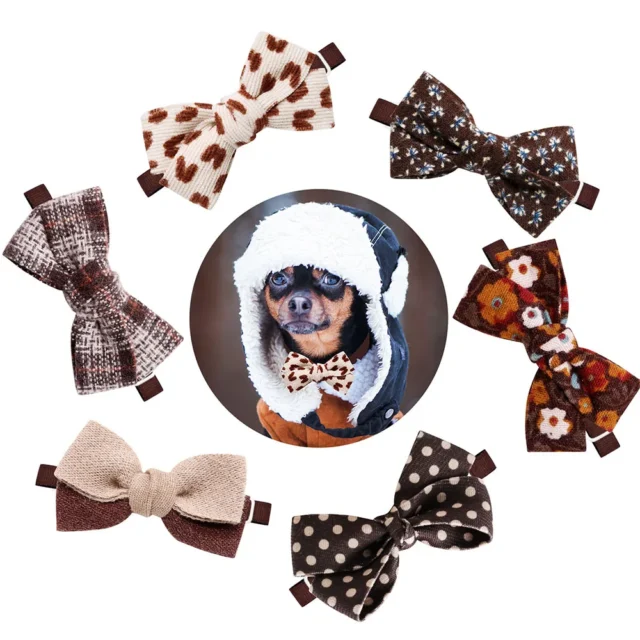 20PCS Winter Pet Dog Bow Tie Puppy Cat Brown Series Bowties Elegant Dog Necktie Collar Dog Grooming Accessories