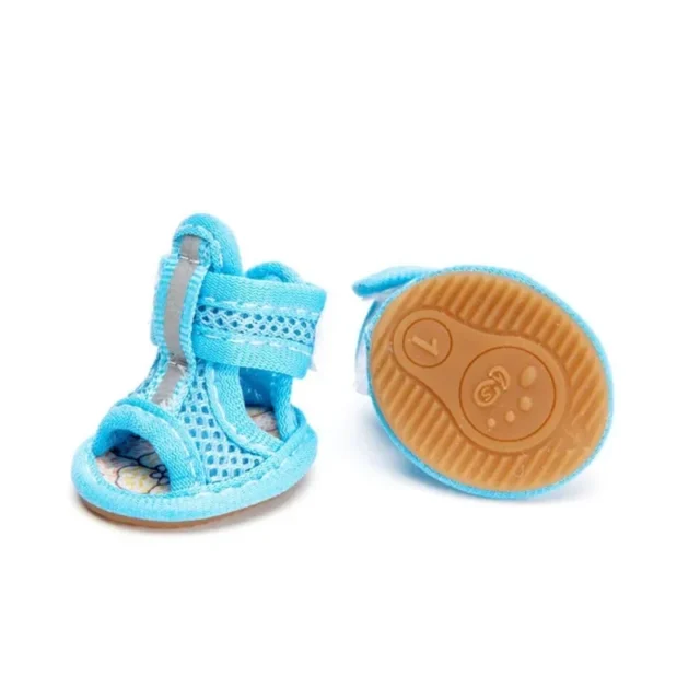 4pc/set Summer Non-slip Breathable Dog Shoes Sandals for Small Dogs Pet Dog Socks Sneakers for Dogs Puppy Blue Cat Shoes Boots - Image 5