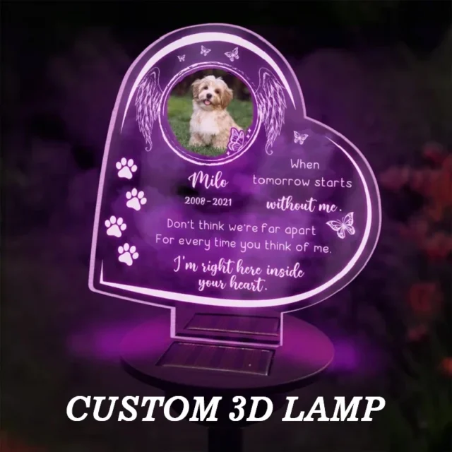 Custom 3D Lamp Pet Memorial Gifts Solar Light Base Custom Photo Night Lights Pet Dog Loss Gifts Cemetery Memorial Gifts Garden