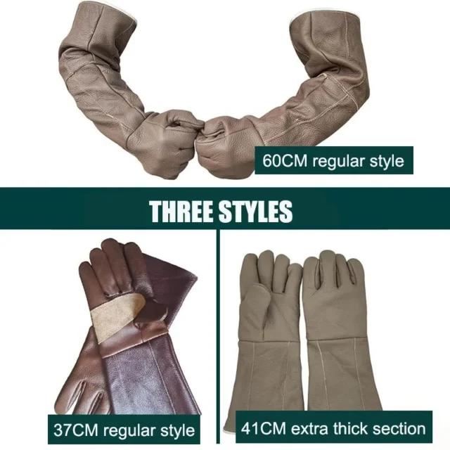 Multifunctional Waterproof Animal Handling Gloves Anti-bite Cow Leather Long Gloves Cat Dog Parrot Eagle Bath Training Pet Shop - Image 3