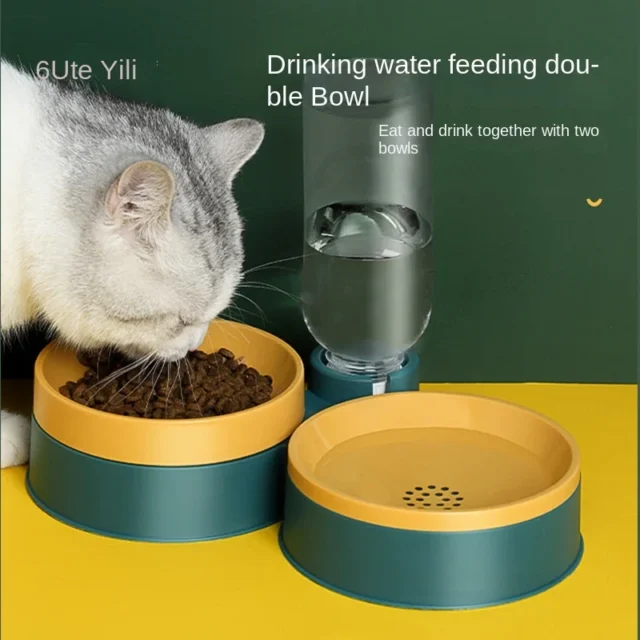 New 2 In 1 Automatic Drinking Water Feeding Dual Bowl Dry Wet Separation Integrated Cat Bowl Dog Bowl Color Contrast Pet Bowl - Image 2